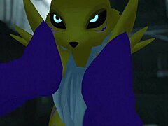 Furry Renamon Takes Intense Outdoor Public Railing Action