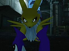 Furry Renamon Takes Intense Outdoor Public Railing Action