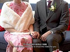 Freshly married Asian wife surrenders stockings-clad body for first hotwife fuck.