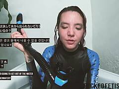 skinny bikini babe teases spandex poolside into sexy underwater aquafilia moment