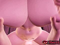 Hot 3D hentai Amelia rides POV cowgirl tits bouncing desk doggystyle creampie ass