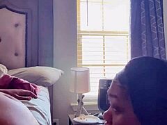 pretty fat ebony curvy slut sucks wet sloppy cock with ball licking before hardcore facial cumshot and cim spitting