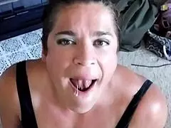 Blowjob mastery from thick wife in fishnets
