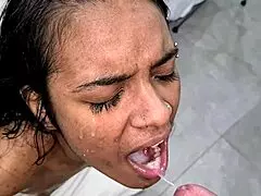 Petite brazilian teen jasmine santanna enjoys double penetration and facial