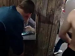 At the night club, gay gloryhole offers full bareback service for twinks.