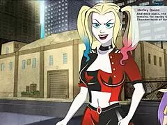 Uncensored Harley Quinn trainer features blonde and redhead in licking, blowjob, and cumshot hentai action