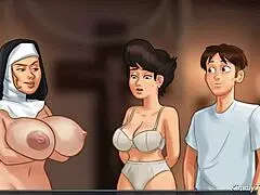 summertime saga shows church milf caught in bikini masturbating with police baton during horny dirty talk game