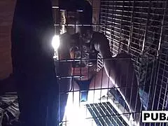 sexy dani daniels trapped in a dog cage masturbates