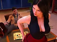 3D Hentai Babe Flashes Ass to Boss in Game