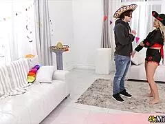 Busty blonde milf stepmom enjoys oral and fucking during Mexican holiday weekend.