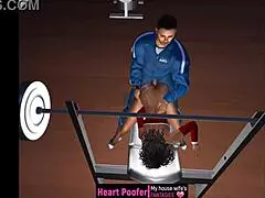 Groping action on the inclined bench in cartoon.