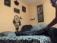 Wow, Naejae grinds her wet slit hard on soft bedding!