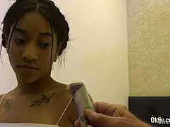 Black teen rides old man cock for hardcore creampie