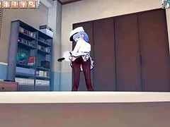 Russian Anime Girl in Pantyhose and Heels Licks Cock and Gets Banged