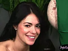 British Babe In Lingerie Sucks Cock With Handjob And Gets Facial Cumshot! So Intense!