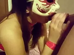 Namorada Novinha Gives Masked Blowjob with Clothes Ripped