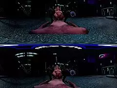 EvilEvr Presents Cyberpunk Alley Encounter with Stunning Karma Rx. She bends over in cosplay for intense action.