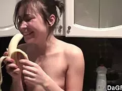 Amateur Lesbians Kiss And Fuck In Kitchen