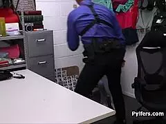 Blonde teen strips and fucks sex toy on office desk