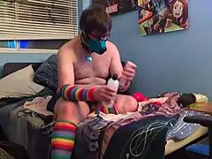 Submissive pup plays with his monster Bad Dragon toy