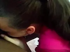 In the winter, she's sucking on that rod dick with deepthroat action.