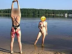 naked girl skinny dipping on public beach