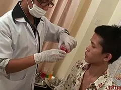 Slim asian rimmed and breeded by doctor after exam and bj