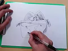 Two Beautiful Sexy Girls! Quick Ballpoint Pen Sketch Captures Cute Latina Handjob And Anal!