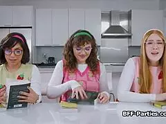 Book club turns into a wild foursome with nerdy girlfriends hungry for action.