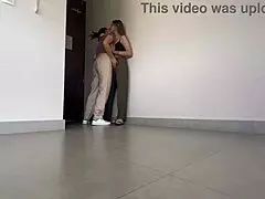 Latina Colleague Enjoys Intense Orgasms in Hotel Hallway
