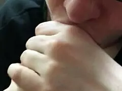 Interracial amateur deepthroat blowjob with lipstick and monster cock cumshot in close-up homemade style!