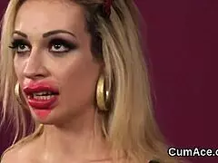 That nasty idol gets cumshot on her face and swallows it all!
