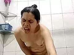 asian wifey miss bea fucks herself with big black dildo.