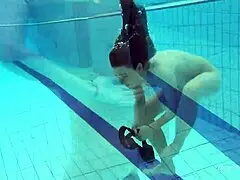 Red Swimsuit Katy Shows Bushy Pussy Underwater