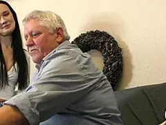 Sasha Sparrow's pussy is this old guy's naughty Christmas present