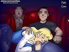 Blonde salope 18+ suce grosse bite cinéma public