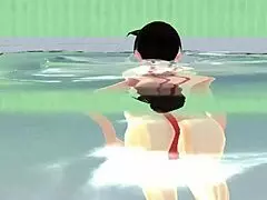Anime Girl Swims In Small Micro Bikini With Nip Slip