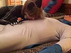 Catgranny sucks cock deepthroat style with batman