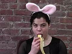 Roxy loves banana in black latina fetish with rabbit toy food lipstick