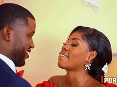 On the wedding day, the bride gets her pussy licked by the black groom
