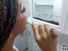 Stepsister surprised by stepbrother in bathroom, fucked hard, pussy and ass filled