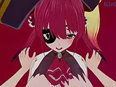 Houshou Marine and Ookami Mio in Wild 3D Hentai POV