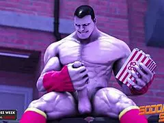 Sodomysquad bbc superhero shoves his cock in his own ass for self fucking