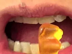 Mouth vore close up of fifi foxx eating gummy bears!