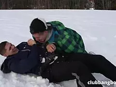 Three Gay Snowboarders Enjoy Bareback Fun After The Slope