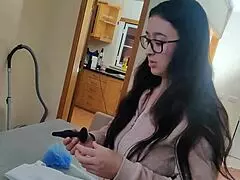 Maid in Glasses Uses Butt Plug and Vibrator for Deep Cumshot