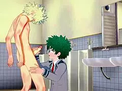 Моя геройская академия яой с Мидорией и Бакугоу в жестком сексе с дрочкой, минетом, трахнутым кремпаем в групповом безрезиновом аниме костюмах японской тройке твинк косплей хентай