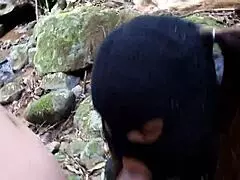 Outdoor Adventure at the Waterfall with Ebony Teen