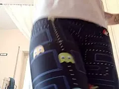 athletic woman dances in sweaty yoga leggings