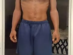 Father-in-law leads barefoot workout with mature brunette